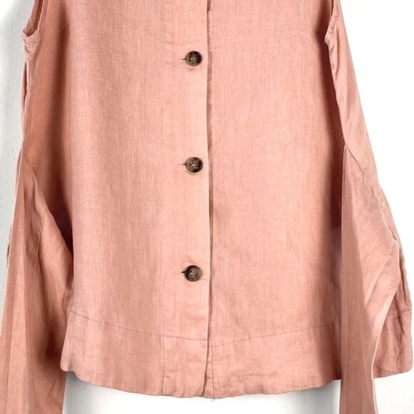 Mod Ref Salmon Peach Linen Front Tie Sleeveless Top Size L - Picture 5 of 10